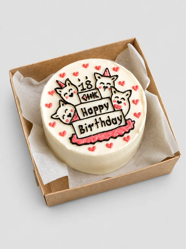 Бенто - торт "Happy Birthday 18 с котятами" — Бенто-торт с дизайном как на фото.